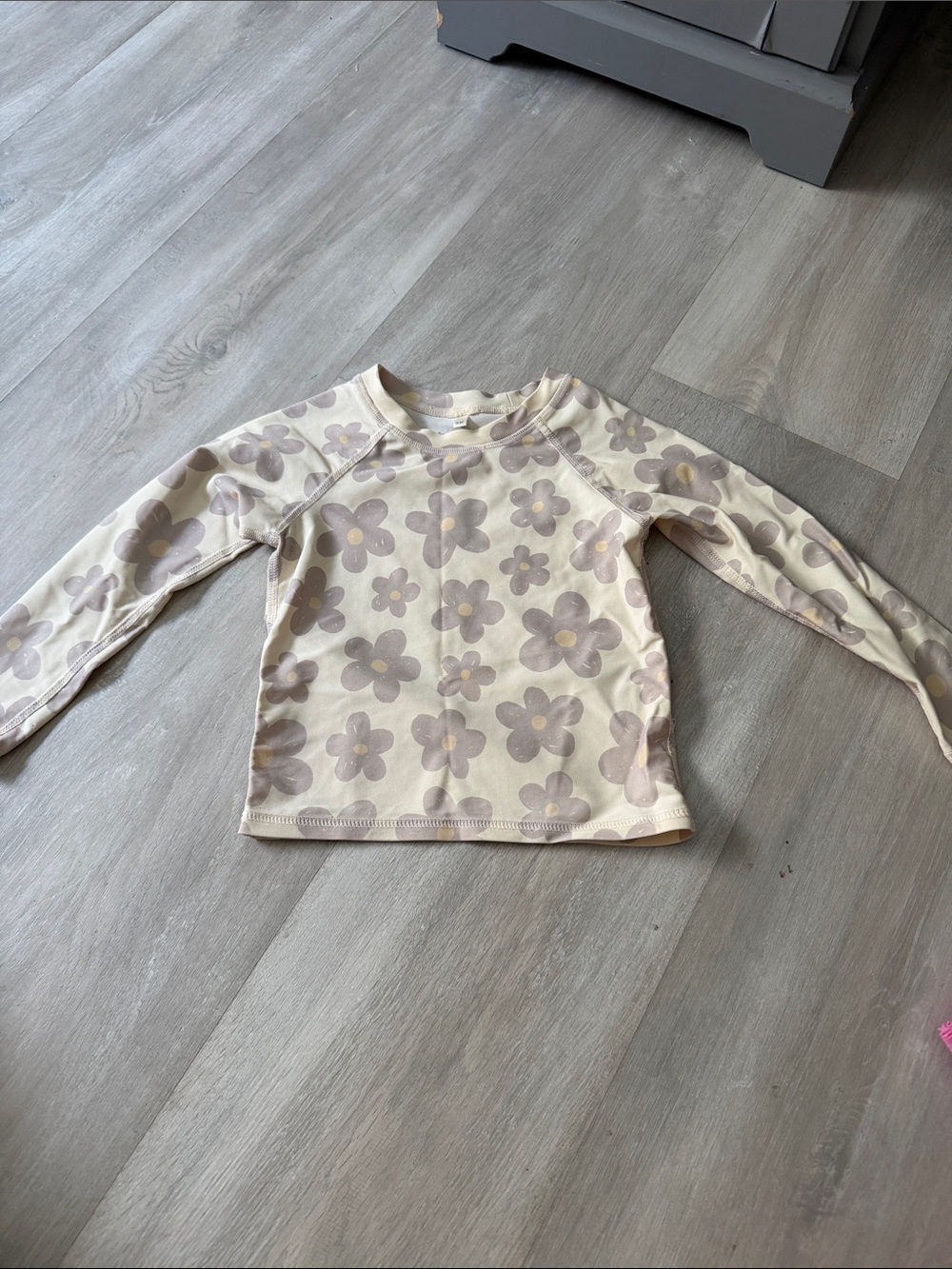 Rylee + Cru Cream rash guard with Taupe Polka Floral